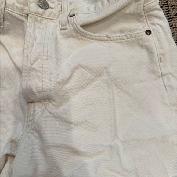 L1. Agolde White Denim Jean Shorts Parker Long Frayed Hem High Waist - Picture 6 of 8